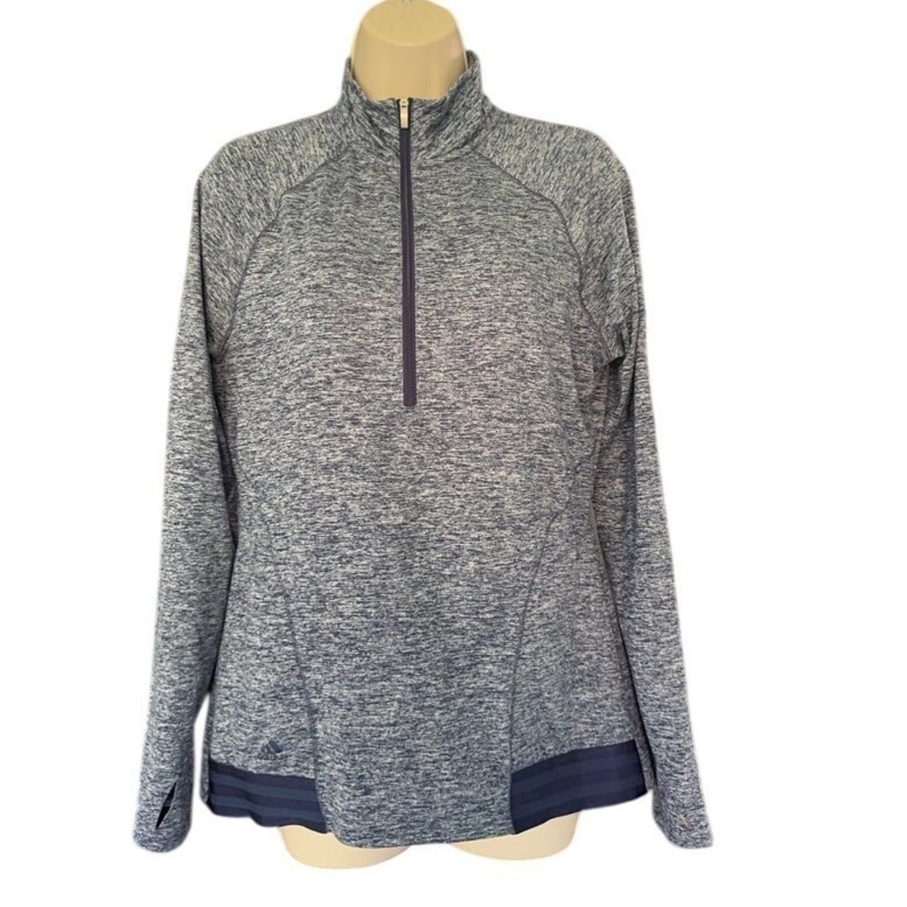 Adidas Womens Quarter Zip Pullover Blue Space‎ Dye Long Sleeve Thumbholes Top